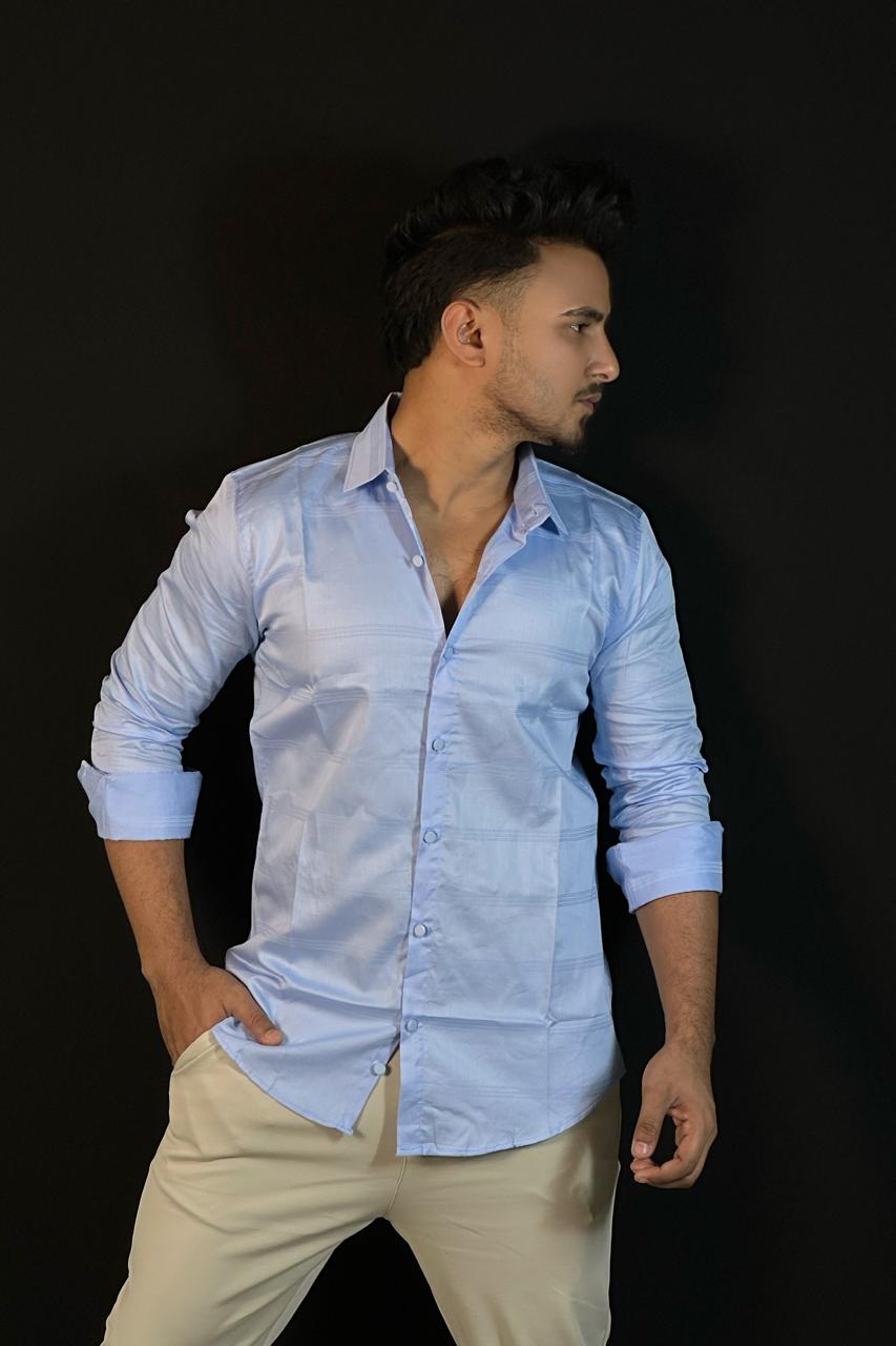 স্কাই কালার থ্রি স্টাইপ শার্ট